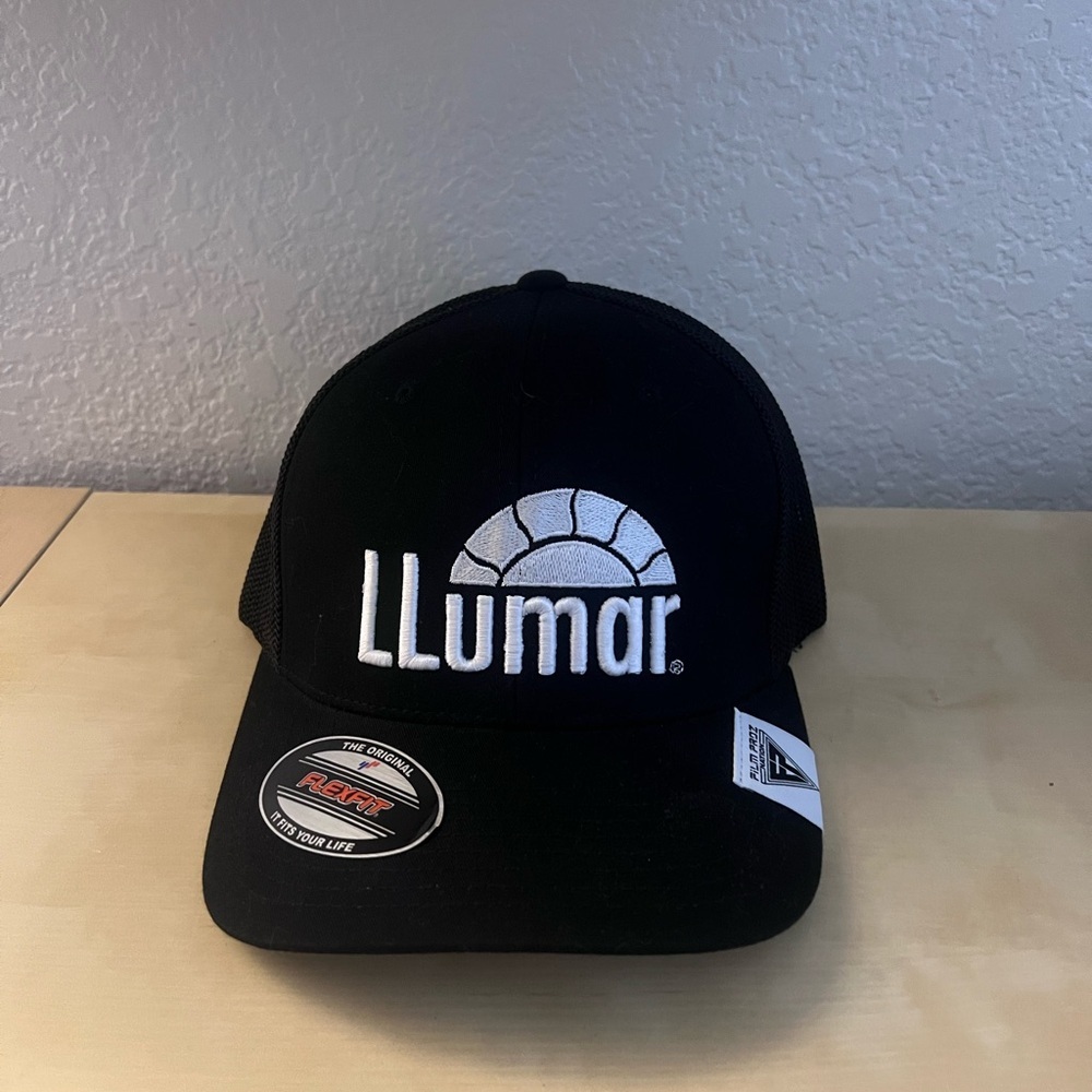 Black LLumar Trucker Cap Flexfit Mesh Back Auto Shop Racing Style Hat